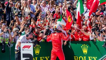 NORTHAMPTON, ENGLAND - JULY 08:  Sebastian Vettel of Ferrari and Germany wins the Formula One Grand Prix of Great Britain at Silverstone on July 8, 2018 in Northampton, England.  (Photo by Peter J Fox/Getty Images)