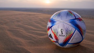 DOHA, QATAR - NOVEMBER 17: A general view of a match ball in the Sea Line Desert ahead of the FIFA World Cup Qatar 2022 on November 17, 2022 in Doha, Qatar. (Photo by Dean Mouhtaropoulos/Getty Images)