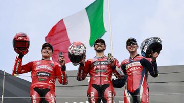 Márquez, Pecco y Mir en el podio de Motegi.