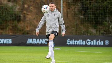 Iago Aspas durante un entrenamiento con el Celta.