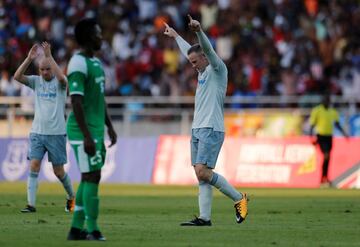 Everton's Wayne Rooney celebrates scoring his and Everton's first goal