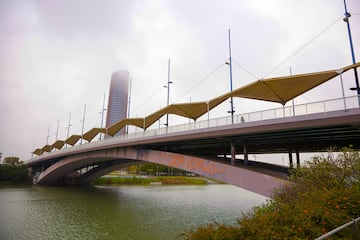 Imagen del puente del Cachorro con la torre Sevilla al fondo.