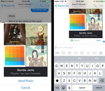 Interfaz para compartir canciones en Facebook Messenger usando Spotify