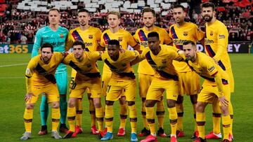 El once inicial del Barcelona en el partido de la Copa ante el Athletic en San Mam&eacute;s.