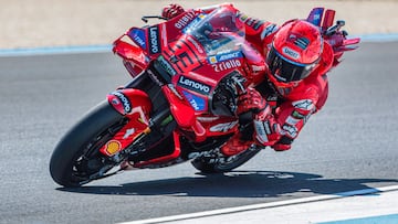Ducati Lenovo team's Spanish rider Marc Marquez competes during the motorcycle Hungarian Moto GP Grand Prix at the Balaton Park circuit in Balatonfokajar, Hungary, on August 24, 2025. (Photo by AFP)