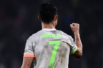 Juventus' Portuguese forward Cristiano Ronaldo celebrates scoring his team's second goal during the Italian Serie A football match between Juventus and Genoa on October 30, 2019
