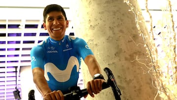 Movistar rider Nairo Quintana smiles during the team presentation event at Telefonica&#039;s headquarters in Madrid, Spain, December 14, 2017.  REUTERS/Sergio Perez