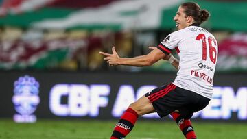 Filipe Luis, ex del Atl&eacute;tico, celebra un gol con Flamengo