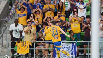 during the match between Tigres UANL and Pachuca as part of Round of 32 of the 2024 Leagues Cup at Q2 Stadium on August 08, 2024 in Austin, Texas, United States.
