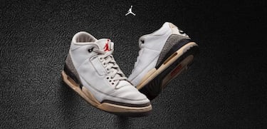 Continuando la línea del modelo anterior, sin el swoosh de Nike, el estampado de cemento que nacía de la suela enamoró a todos. Son las primeras diseñadas por Tinker Hatfield, después de que Peter Moore diseñase las anteriores dos. Este modelo es pionero de dos conceptos históricos: la cámara de aire en la suela y el logo con la silueta de Jordan.