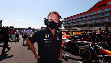 NORTHAMPTON, ENGLAND - JULY 18: Red Bull Racing Team Principal Christian Horner looks on from the grid before the F1 Grand Prix of Great Britain at Silverstone on July 18, 2021 in Northampton, England. (Photo by Mark Thompson/Getty Images)