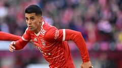 Bayern Munich's Portuguese midfielder Joao Cancelo reacts after scoring his 1-1 during the German first division Bundesliga football match between FC Bayern Munich v FC Augsburg 1907 in Munich, southern Germany, on March 11, 2023. (Photo by Christof STACHE / AFP) / DFL REGULATIONS PROHIBIT ANY USE OF PHOTOGRAPHS AS IMAGE SEQUENCES AND/OR QUASI-VIDEO