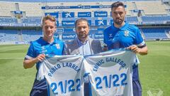 Pablo Larrea y Enric Gallego son presentados como nuevos jugadores del CD Tenerife junto a Juan Carlos Cordero, director deportivo.