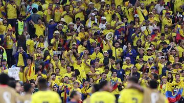 Ecuador supporters celebrate after their team won the Qatar 2022 World Cup Group A football match against Qatar at the Al-Bayt Stadium in Al Khor, north of Doha on November 20, 2022. (Photo by KARIM JAAFAR / AFP)