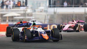 Sebastian Montoya of Colombia and PREMA Racing (9) on track during the Round 14 Yas Island Sprint race of the Formula 2 Championship at Yas Marina Circuit on December 06, 2025 in Abu Dhabi, United Arab Emirates. (Photo by Dom Gibbons/Getty Images)