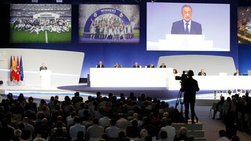 Vista general del plenario de la Asamblea de Socios Representantes del Real Madrid celebrada en octubre de 2022 en el pabellón de baloncesto de Valdebebas.