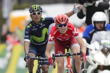 Nairo gana su segundo titulo en la temporada Zakarin won the stage but was downgraded for obstruction. / AFP PHOTO / FABRICE COFFRINI