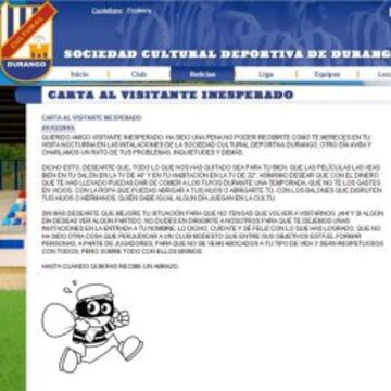 Carta de la Cultural Deportiva de Durango al ladrón que asaltó sus instalaciones