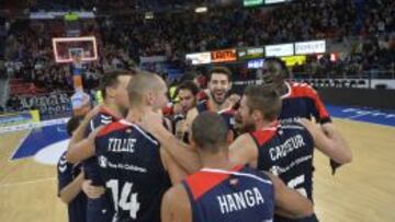 El Baskonia celebra la victoria de este fin de semana ante el Barcelona.