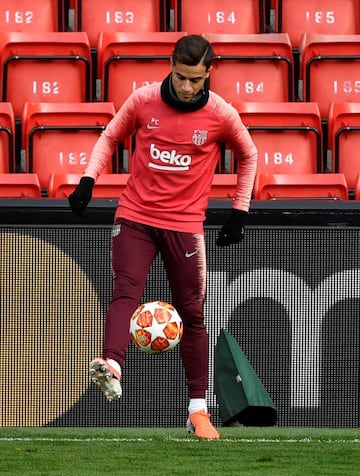 Philippe Coutinho pictured during Barça's training session at Anfield