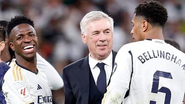 21/04/24 PARTIDO PRIMERA DIVISION
REAL MADRID - BARCELONA
ALEGRIA FIN DE PARTIDO NACHO FERNANDEZ VINICIUS JR CARLO ANCELOTTI ENTRENADOR JUDE BELLINGHAM