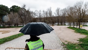 Un guarda rural observa el parking de Somontes inundado, a 21 de marzo de 2025, en Madrid (España). El alcalde de Madrid, José Luis Martínez-Almeida, ha asegurado que la ciudad se encuentra en situación de "estabilidad" tras las intensas lluvias registradas en la tarde de ayer, 20 de marzo, aunque no descarta un potencial cierre de la A-6 en el cruce con la M-30 según evolucione el día. También ha informado de que las lluvias de hoy se prevén de entre 10 y 15 litros por metro cuadrado como máximo, además de las que se registrarán en la Sierra y que podrían afectar a la crecida del río Manzanares.
21 MARZO 2025;RÍO;LLUVIA;MANZANARES;PRECIPITACIONES;INUNDACIÓN;DESBORDAMIENTO;RECURSOS
Carlos Luján / Europa Press
21/03/2025