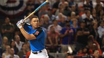 MIAMI, FL - JULY 10: Aaron Judge #99 of the New York Yankees competes in the final round of the T-Mobile Home Run Derby at Marlins Park on July 10, 2017 in Miami, Florida.   Mike Ehrmann/Getty Images/AFP
 == FOR NEWSPAPERS, INTERNET, TELCOS &amp; TELEVISION USE ONLY ==