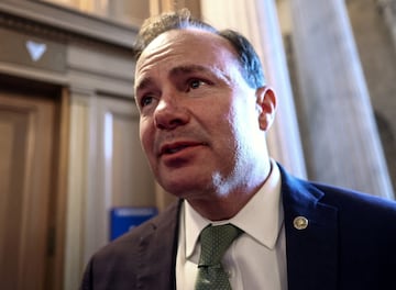 US Senator Mike Lee (R-UT) talks to reporters at the U.S. Capitol in Washington.