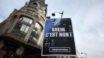 “Shame on Shein” say protesting Parisians