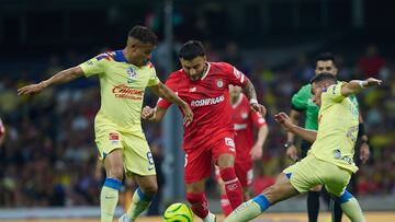 during the 15th round match between America and Toluca as part of the Torneo Clausura 2024 Liga BBVA MX at Azteca Stadium on April 13, 2024 in Mexico City, Mexico.