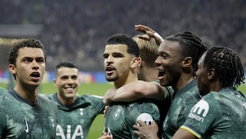 FRANKFURT AM MAIN (Germany), 17/04/2025.- Dominic Solanke of Tottenham celebrates after scoring during the UEFA Europa League quarter-finals 2nd leg soccer match between SG Eintracht Frankfurt and Tottenham Hotspur, in Frankfurt Main, Germany, 17 April 2025. (Alemania) EFE/EPA/RONALD WITTEK