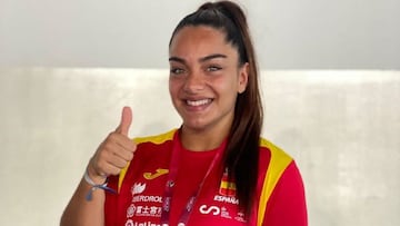 La karateka espa&ntilde;ola Mar&iacute;a Torres, tras conseguir su pase a la final de kumite en +68kg en los Mundiales de Karate de Dubai.