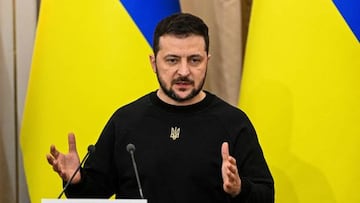 Ukrainian President Volodymyr Zelensky speaks during a press conference in the western Ukrainian city of Lviv on January 11, 2023, amid Russian invasion of Ukraine. (Photo by YURIY DYACHYSHYN / AFP) (Photo by YURIY DYACHYSHYN/AFP via Getty Images)
