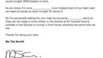 La carta de Masai Ujiri.