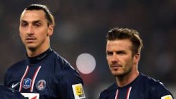David Beckham y Zlatan Ibrahimovic antes de empezar el encuentro de la Copa de Francia contra el Olympique de Marsella el 27 de febrero. 
