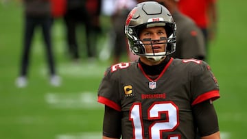 TAMPA, FLORIDA - JANUARY 03: Tom Brady #12 of the Tampa Bay Buccaneers warms up during a game against the Atlanta Falcons at Raymond James Stadium on January 03, 2021 in Tampa, Florida.   Mike Ehrmann/Getty Images/AFP
 == FOR NEWSPAPERS, INTERNET, TELCOS 