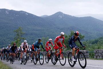 El pelotón durante la etapa16  de la 108 edición de la carrera ciclista del Tour de Francia, 169 km entre Pas De La Case y Saint-Gaudens