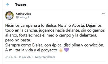 "Hicimos campaña a lo Bielsa. No a lo Acosta": la analogía de Karina Oliva que enciende las redes