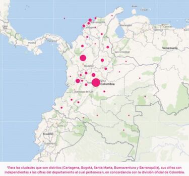 Mapa de casos y muertes por coronavirus por departamentos en Colombia: hoy, 14 de octubre