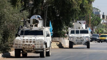 FILE PHOTO: UN peacekeepers (UNIFIL) vehicles are seen parked in Marjayoun, near the border with Israel, in southern Lebanon August 9, 2024. REUTERS/Karamallah Daher/File Photo