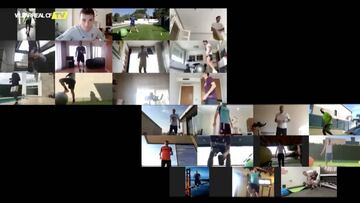 La plantilla del Villarreal entrenan juntos a través de una videollamada