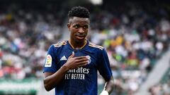 Soccer Football - LaLiga - Elche v Real Madrid - Estadio Manuel Martinez Valero, Elche, Spain - October 30, 2021 Real Madrid&#039;s Vinicius Junior celebrates scoring their first goal REUTERS/Pablo Morano