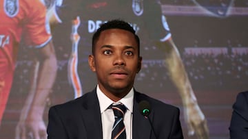 ISTANBUL, TURKEY - JANUARY 05: Brazilian footballer Robson de Souza (Robinho) attends a contract signing ceremony with Medipol Basaksehir in Istanbul, Turkey on January 05, 2019. Robinho has signed with Super Lig club Medipol Basaksehir for a 1.5-year contract. (Photo by Ahmet Bolat/Anadolu Agency/Getty Images)