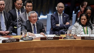China's Permanent Representative to the UN, Fu Cong, speaks during a United Nations Security Council meeting on a Hormuz resolution at U.N. headquarters in New York City, U.S., April 7, 2026. REUTERS/Jeenah Moon
