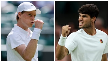 Jannik Sinner y Carlos Alcaraz, en Wimbledon.