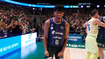 08/06/25 BALONCESTO ACB ENDESA
PLAYOFF TERCER PARTIDO
UNICAJA - FC BARCELONA
TAPON KAMERON TAYLOR A TOMAS SATORANSKY FIN DE PARTIDO ALEGRIA CLASIFICACION