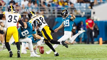 Cam Little of the Jacksonville Jaguars kicked a 70-yard field goal during their preseason game against the Pittsburgh Steelers.