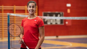 La jugadora de bádminton Carolina Marín posa en el CAR de Madrid, donde entrena tras el confinamiento por el coronavirus.
