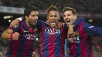 Suárez, Neymar y Messi celebraron de esta manera ante el PSG.