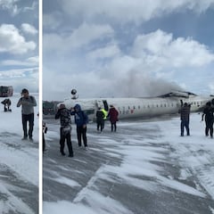 Peter Koukov graba la salida de pasajeros del avión volcado en Toronto